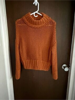 Free People Chunky Knit Mock Neck Sweater XS Rust Orange Oversized